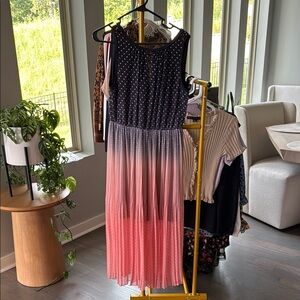 Maison Jules Blue and Orange Pleated Maxi Sundress